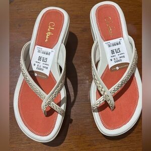 NWT Cole Haan white sandals. Sz 7.5. Platform style. Snakeskin look straps